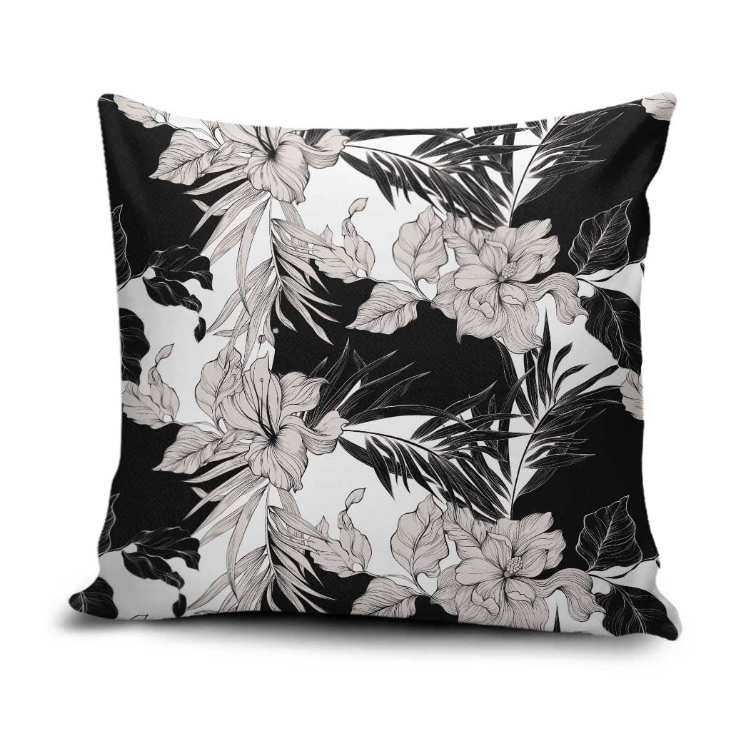 Black White Monotone Tropical Flowers Pattern Pillow Cover - Polynesian Pride