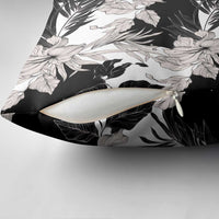 Black White Monotone Tropical Flowers Pattern Pillow Cover - Polynesian Pride