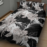 Black White Monotone Tropical Flowers Pattern Quilt Bed Set - Polynesian Pride