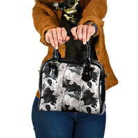 Black White Monotone Tropical Flowers Pattern Shoulder Handbag - Polynesian Pride
