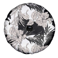 Black White Monotone Tropical Flowers Pattern Spare Tire Cover - Polynesian Pride