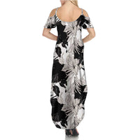 Black White Monotone Tropical Flowers Pattern Summer Maxi Dress - Polynesian Pride