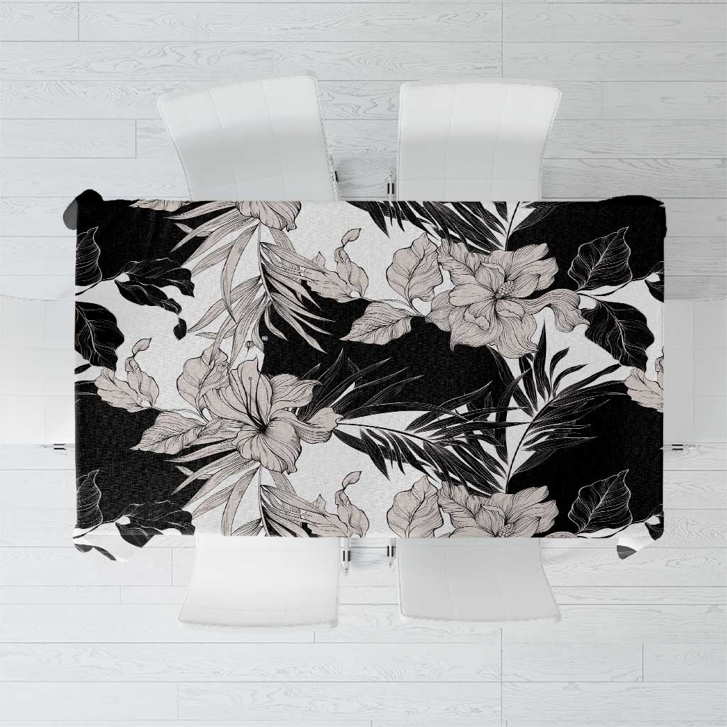 Black White Monotone Tropical Flowers Pattern Tablecloth - Polynesian Pride