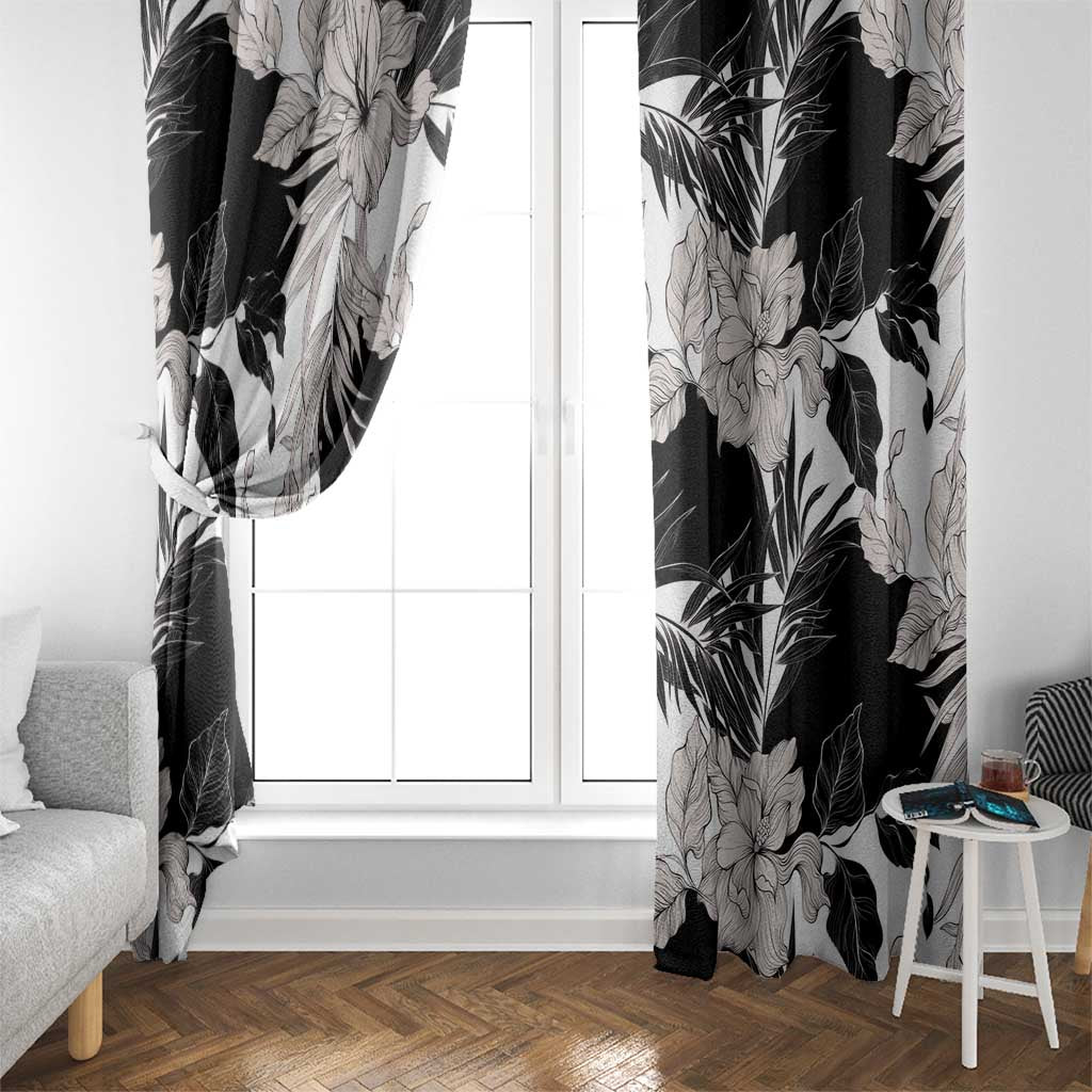 Black White Monotone Tropical Flowers Pattern Window Curtain - Polynesian Pride