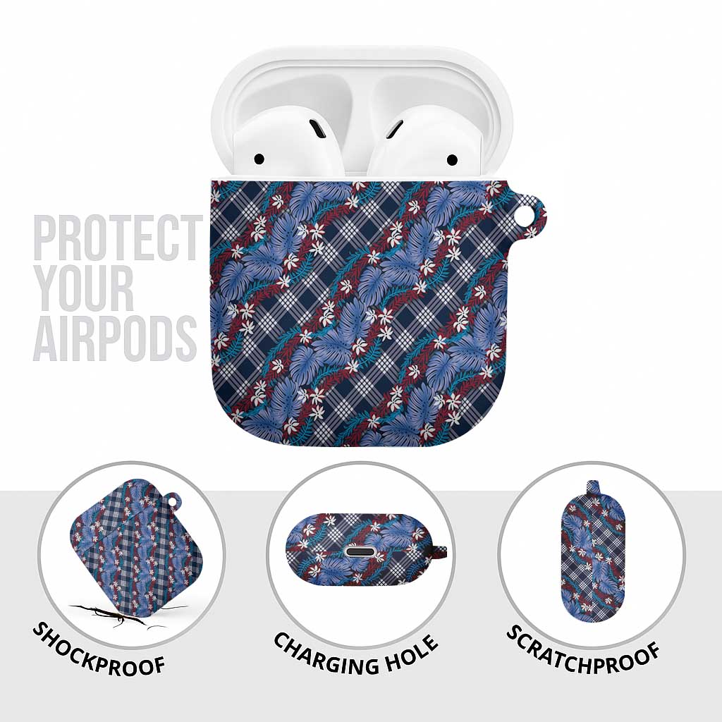Polynesian Monstera Tiare Floral AirPods Case Royal Blue Tropical Plaid LT01 - Polynesian Pride