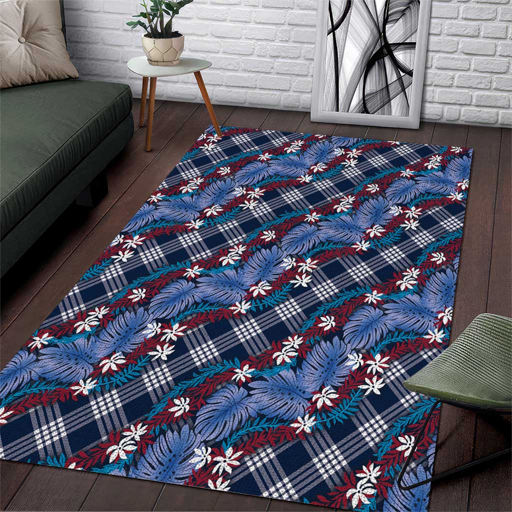 Polynesian Monstera Tiare Floral Area Rug Royal Blue Tropical Plaid LT01 Blue - Polynesian Pride