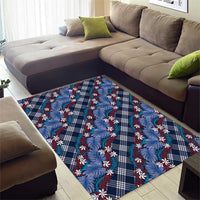 Polynesian Monstera Tiare Floral Area Rug Royal Blue Tropical Plaid LT01 - Polynesian Pride
