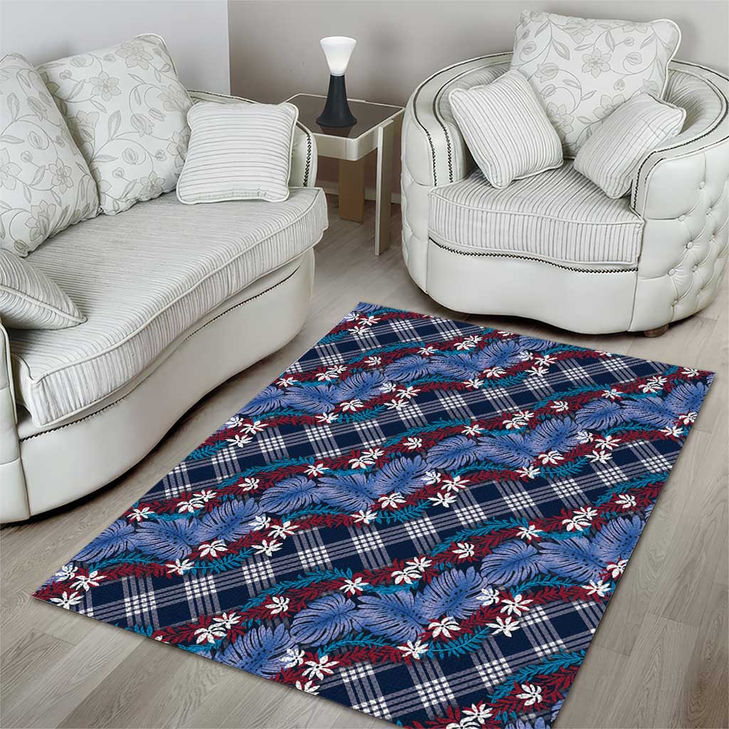Polynesian Monstera Tiare Floral Area Rug Royal Blue Tropical Plaid LT01 - Polynesian Pride