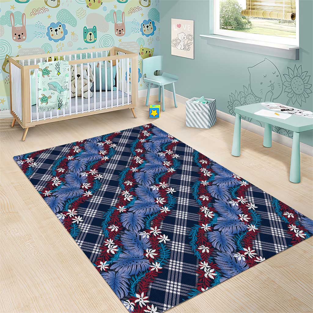 Polynesian Monstera Tiare Floral Area Rug Royal Blue Tropical Plaid LT01 - Polynesian Pride