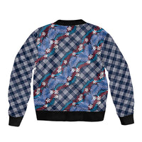 Polynesian Monstera Tiare Floral Bomber Jacket Royal Blue Tropical Plaid LT01 - Polynesian Pride