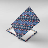 Polynesian Monstera Tiare Floral Canvas Wall Art Royal Blue Tropical Plaid - Polynesian Pride