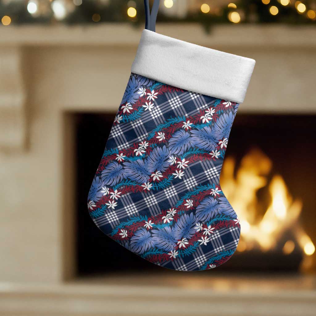 Polynesian Monstera Tiare Floral Christmas Stocking Royal Blue Tropical Plaid LT01 Set of 2 Blue - Polynesian Pride
