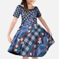 Polynesian Monstera Tiare Floral Family Matching Tank Maxi Dress and Hawaiian Shirt Royal Blue Tropical Plaid - Polynesian Pride