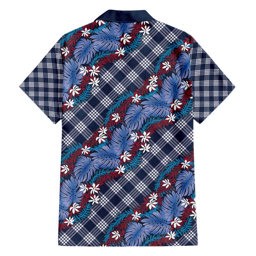 Polynesian Monstera Tiare Floral Family Matching Tank Maxi Dress and Hawaiian Shirt Royal Blue Tropical Plaid - Polynesian Pride