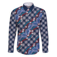 Polynesian Monstera Tiare Floral Family Matching Tank Maxi Dress and Hawaiian Shirt Royal Blue Tropical Plaid - Polynesian Pride