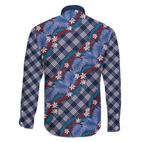 Polynesian Monstera Tiare Floral Family Matching Tank Maxi Dress and Hawaiian Shirt Royal Blue Tropical Plaid - Polynesian Pride