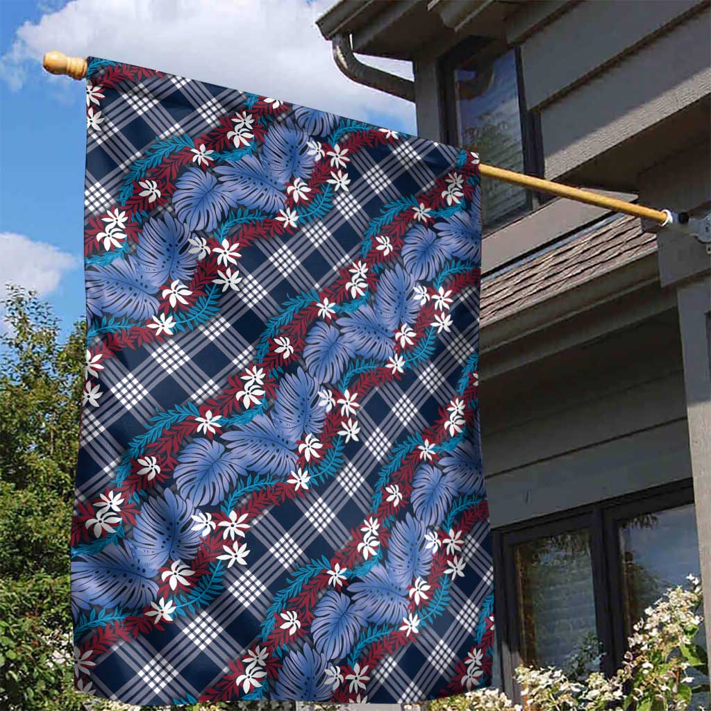 Polynesian Monstera Tiare Floral Garden Flag Royal Blue Tropical Plaid LT01 - Polynesian Pride