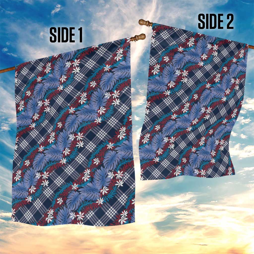 Polynesian Monstera Tiare Floral Garden Flag Royal Blue Tropical Plaid LT01 - Polynesian Pride