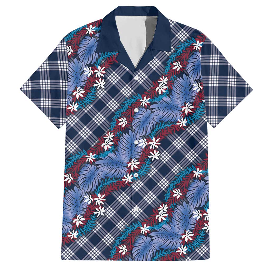 Polynesian Monstera Tiare Floral Hawaiian Shirt Royal Blue Tropical Plaid LT01 Blue - Polynesian Pride