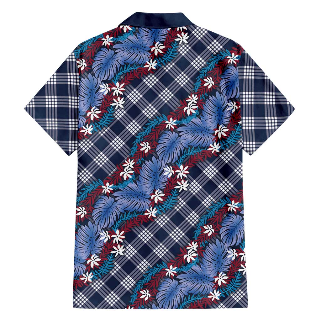 Polynesian Monstera Tiare Floral Hawaiian Shirt Royal Blue Tropical Plaid LT01 - Polynesian Pride
