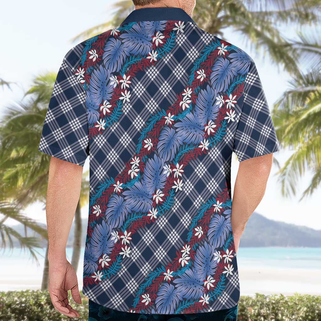 Polynesian Monstera Tiare Floral Hawaiian Shirt Royal Blue Tropical Plaid LT01 - Polynesian Pride