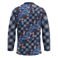Polynesian Monstera Tiare Floral Hockey Jersey Royal Blue Tropical Plaid - Polynesian Pride