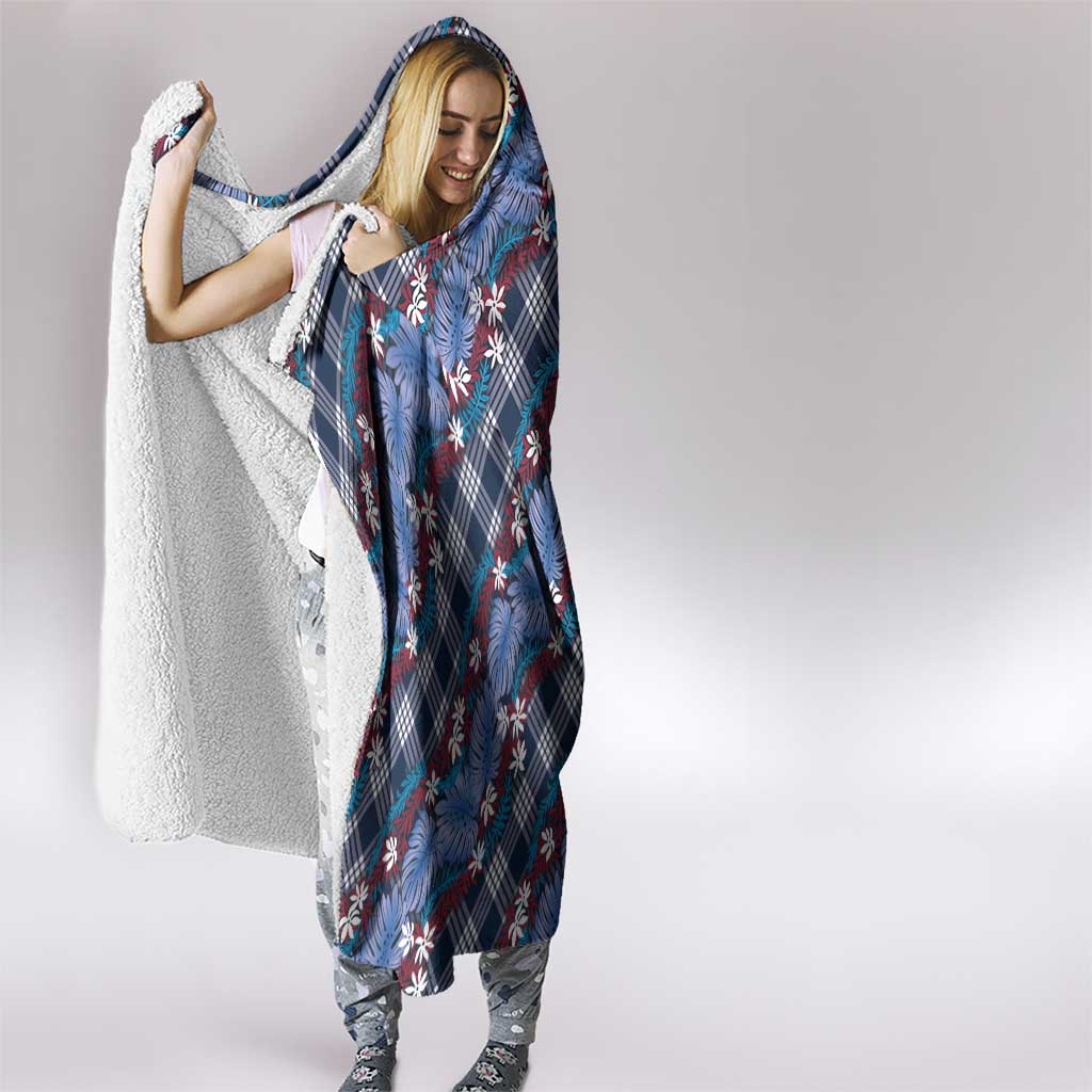 Polynesian Monstera Tiare Floral Hooded Blanket Royal Blue Tropical Plaid - Polynesian Pride