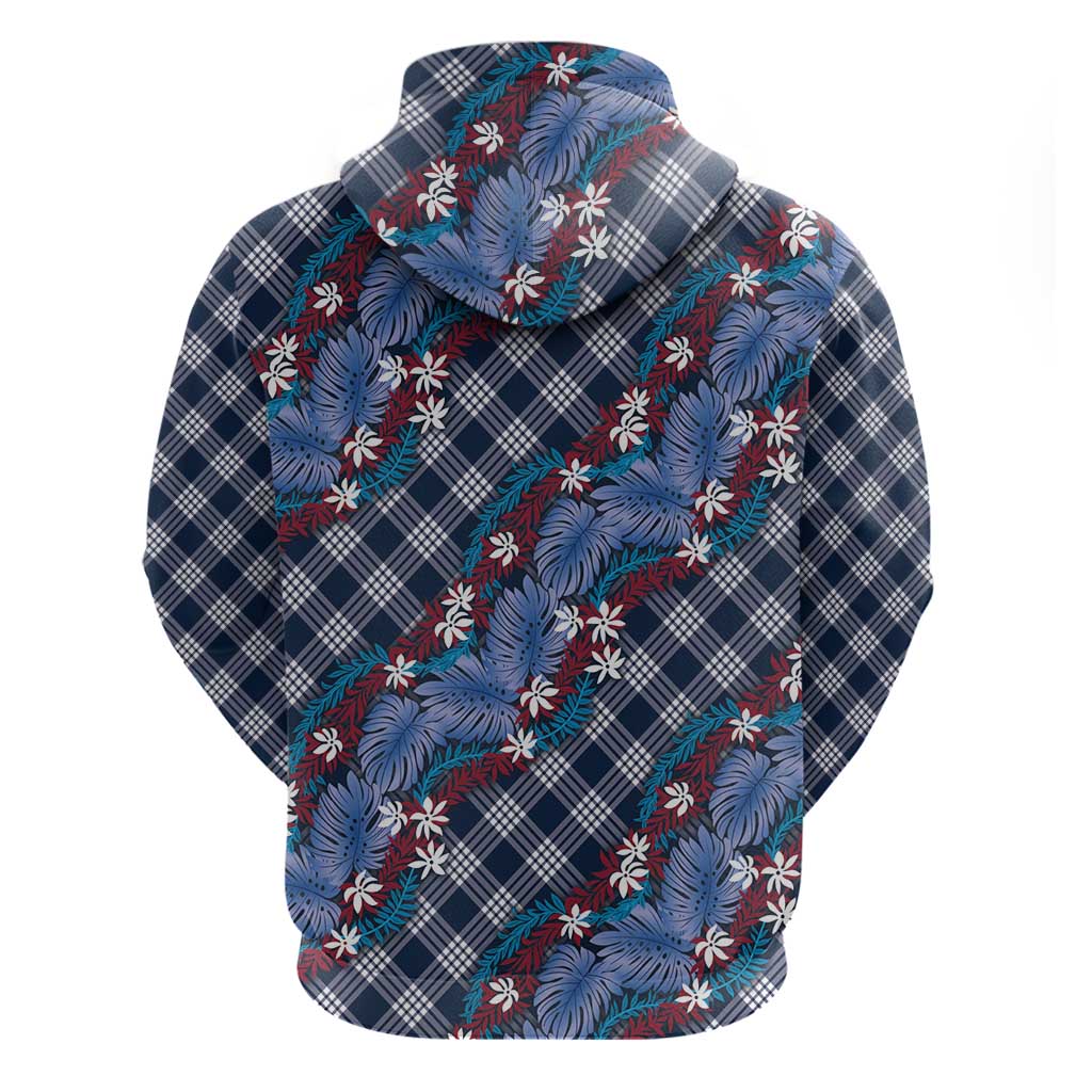 Polynesian Monstera Tiare Floral Hoodie Royal Blue Tropical Plaid - Polynesian Pride