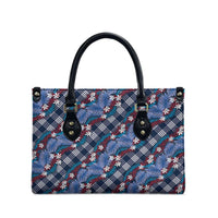 Polynesian Monstera Tiare Floral Leather Bag Royal Blue Tropical Plaid LT01 - Polynesian Pride