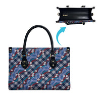 Polynesian Monstera Tiare Floral Leather Bag Royal Blue Tropical Plaid LT01 - Polynesian Pride