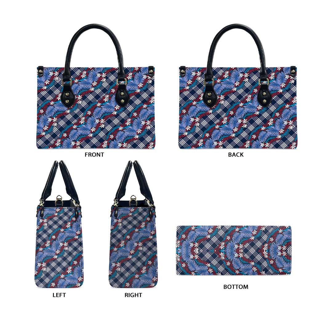 Polynesian Monstera Tiare Floral Leather Bag Royal Blue Tropical Plaid LT01 - Polynesian Pride