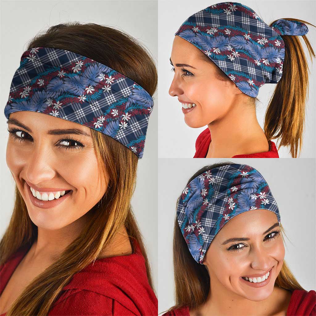 Polynesian Monstera Tiare Floral Neck Gaiter Royal Blue Tropical Plaid - Polynesian Pride