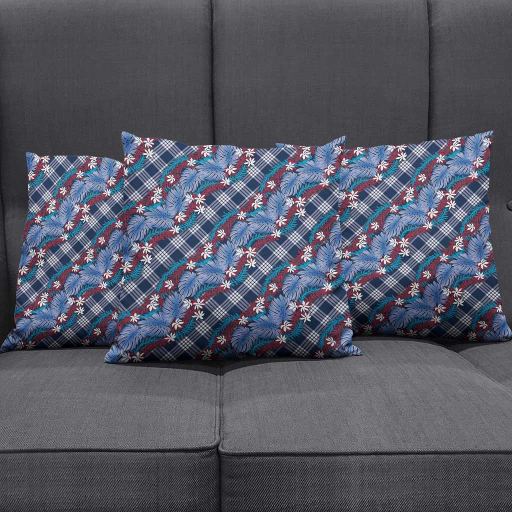 Polynesian Monstera Tiare Floral Pillow Cover Royal Blue Tropical Plaid LT01 - Polynesian Pride