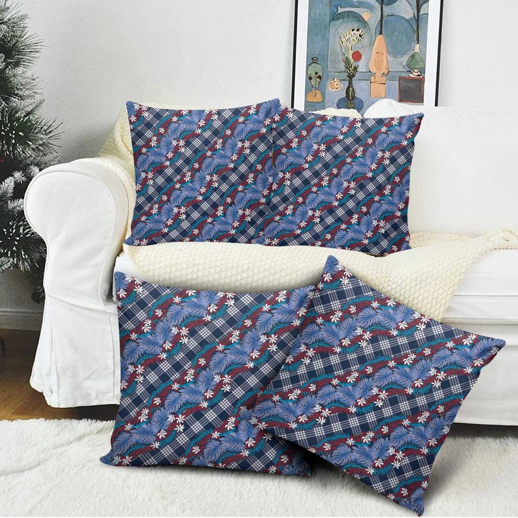 Polynesian Monstera Tiare Floral Pillow Cover Royal Blue Tropical Plaid LT01 - Polynesian Pride