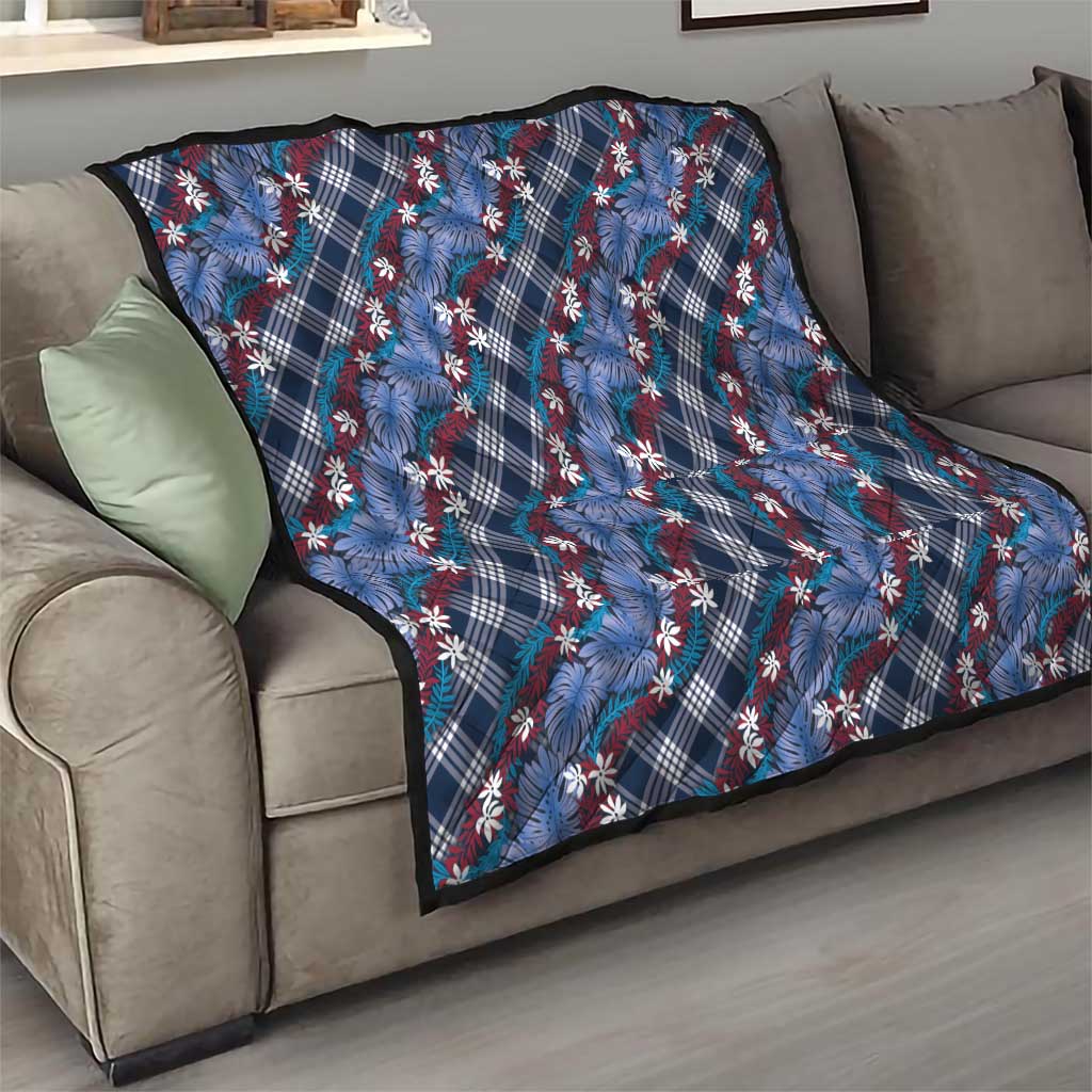Polynesian Monstera Tiare Floral Quilt Royal Blue Tropical Plaid - Polynesian Pride