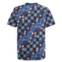 Polynesian Monstera Tiare Floral Rugby Jersey Royal Blue Tropical Plaid LT01 - Polynesian Pride