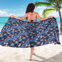 Polynesian Monstera Tiare Floral Sarong Royal Blue Tropical Plaid LT01 - Polynesian Pride