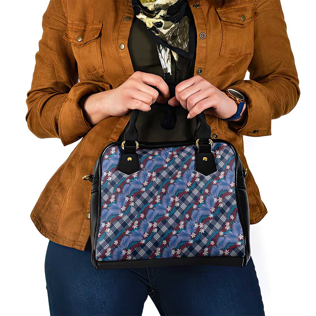 Polynesian Monstera Tiare Floral Shoulder Handbag Royal Blue Tropical Plaid LT01 - Polynesian Pride