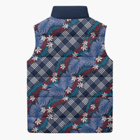 Polynesian Monstera Tiare Floral Sleeveless Puffer Jacket Royal Blue Tropical Plaid LT01 - Polynesian Pride