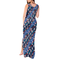 Polynesian Monstera Tiare Floral Tank Maxi Dress Royal Blue Tropical Plaid - Polynesian Pride