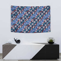Polynesian Monstera Tiare Floral Tapestry Royal Blue Tropical Plaid - Polynesian Pride