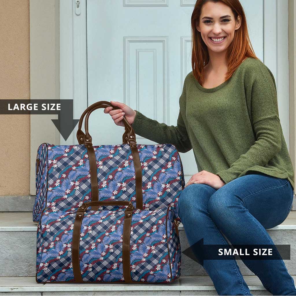 Polynesian Monstera Tiare Floral Travel Bag Royal Blue Tropical Plaid - Polynesian Pride