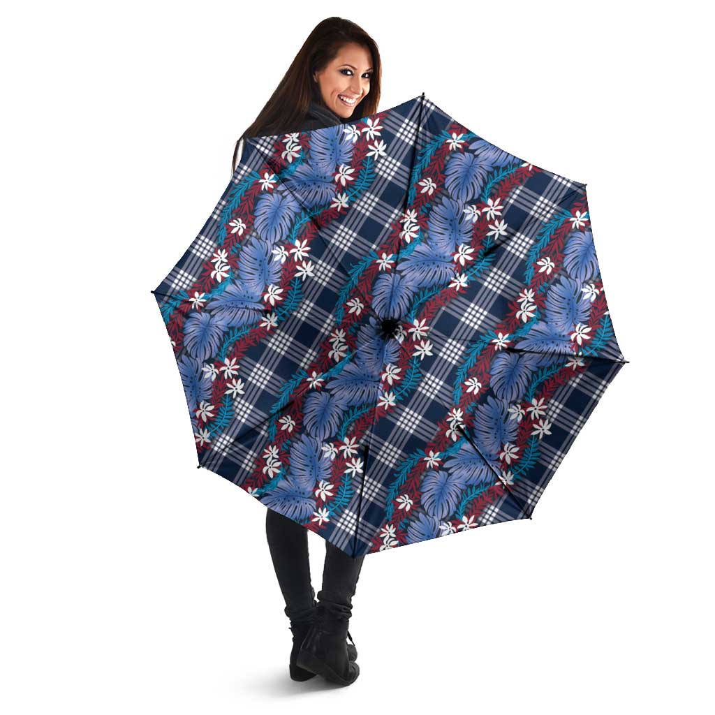 Polynesian Monstera Tiare Floral Umbrella Royal Blue Tropical Plaid - Polynesian Pride
