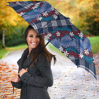 Polynesian Monstera Tiare Floral Umbrella Royal Blue Tropical Plaid - Polynesian Pride