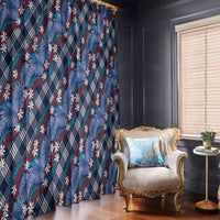 Polynesian Monstera Tiare Floral Window Curtain Royal Blue Tropical Plaid - Polynesian Pride