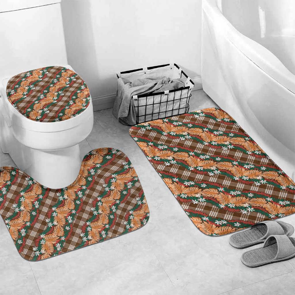 Polynesian Monstera Tiare Floral Bathroom Set Chocolate Brown Tropical Plaid - Polynesian Pride