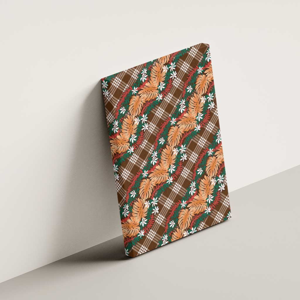 Polynesian Monstera Tiare Floral Canvas Wall Art Chocolate Brown Tropical Plaid - Polynesian Pride