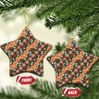 Polynesian Monstera Tiare Floral Ceramic Ornament Chocolate Brown Tropical Plaid - Polynesian Pride
