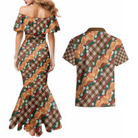 Polynesian Monstera Tiare Floral Couples Matching Mermaid Dress and Hawaiian Shirt Chocolate Brown Tropical Plaid LT01 - Polynesian Pride