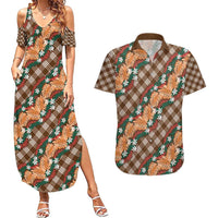 Polynesian Monstera Tiare Floral Couples Matching Summer Maxi Dress and Hawaiian Shirt Chocolate Brown Tropical Plaid LT01 Brown - Polynesian Pride